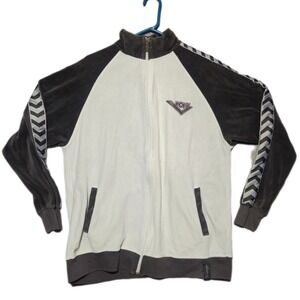 Pony Track Jacket Mens L White Gray Velour Full Zip Chevron Tape 2009 Vintage